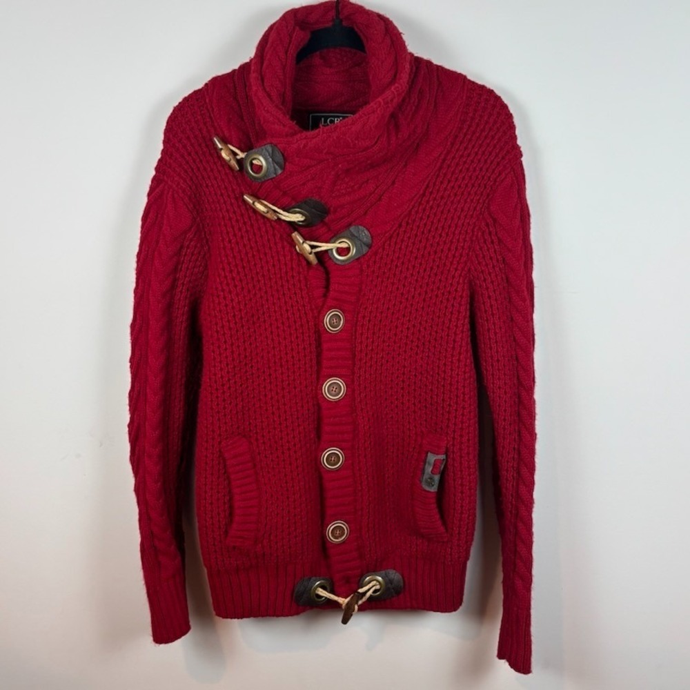 LCR Menswear Collection Chunky Knit Toggle Red Cardigan Sweater Men Medium Winte